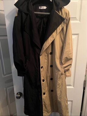 Two-Tone Black and Khaki Trench Coat
